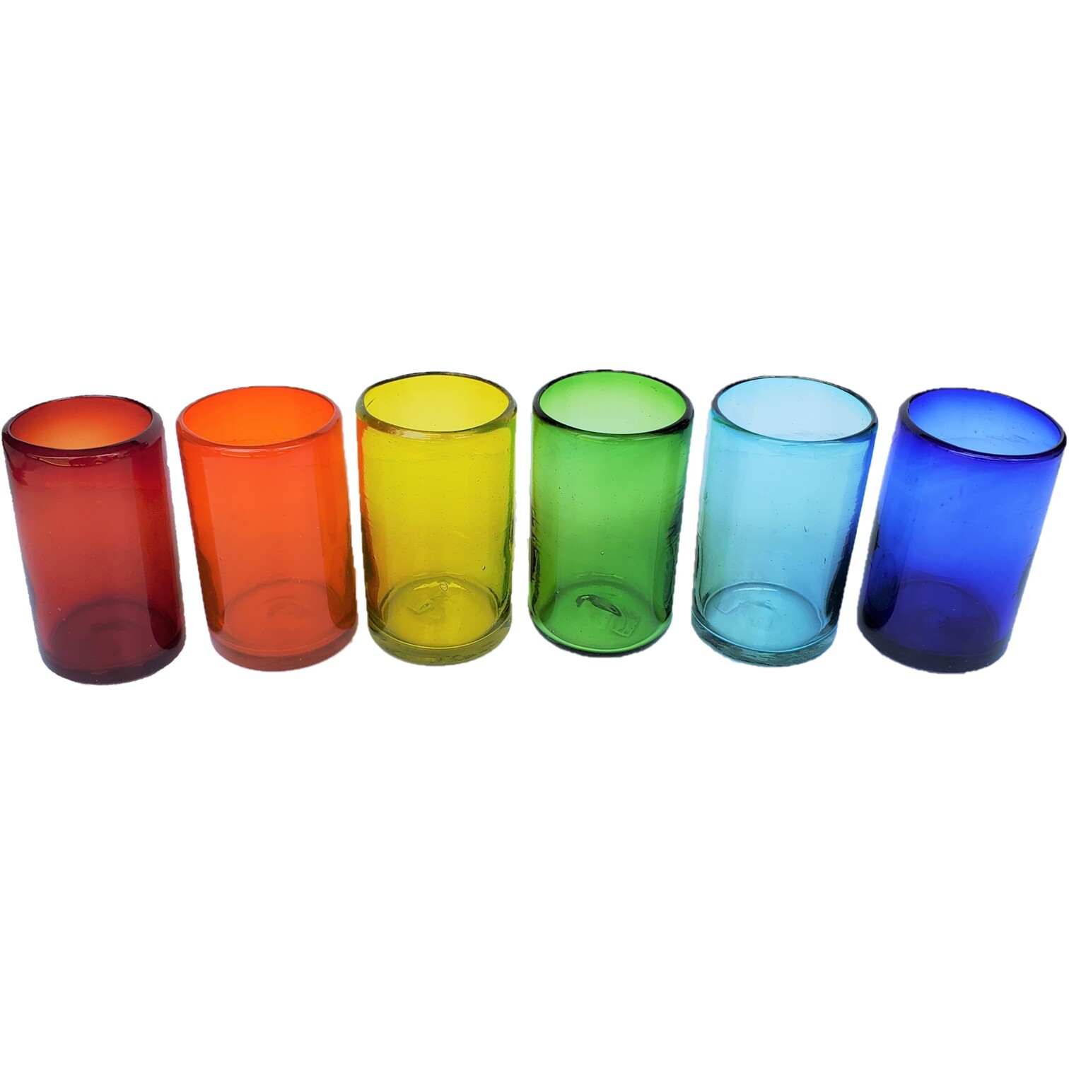 Vasos de Vidrio Soplado / Juego de 6 vasos grandes de colores Arcoíris / Éstos artesanales vasos le darán un toque clásico a su bebida favorita.